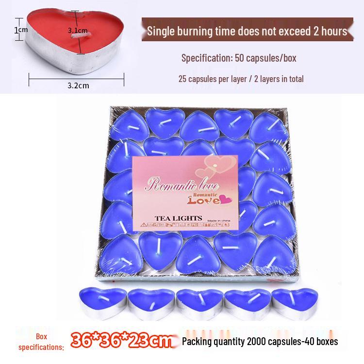 50pcs Box of Romantic Aluminum Shell Tea Candles - Creative Birthday Love Design, White Wax for Weddings & Hotels