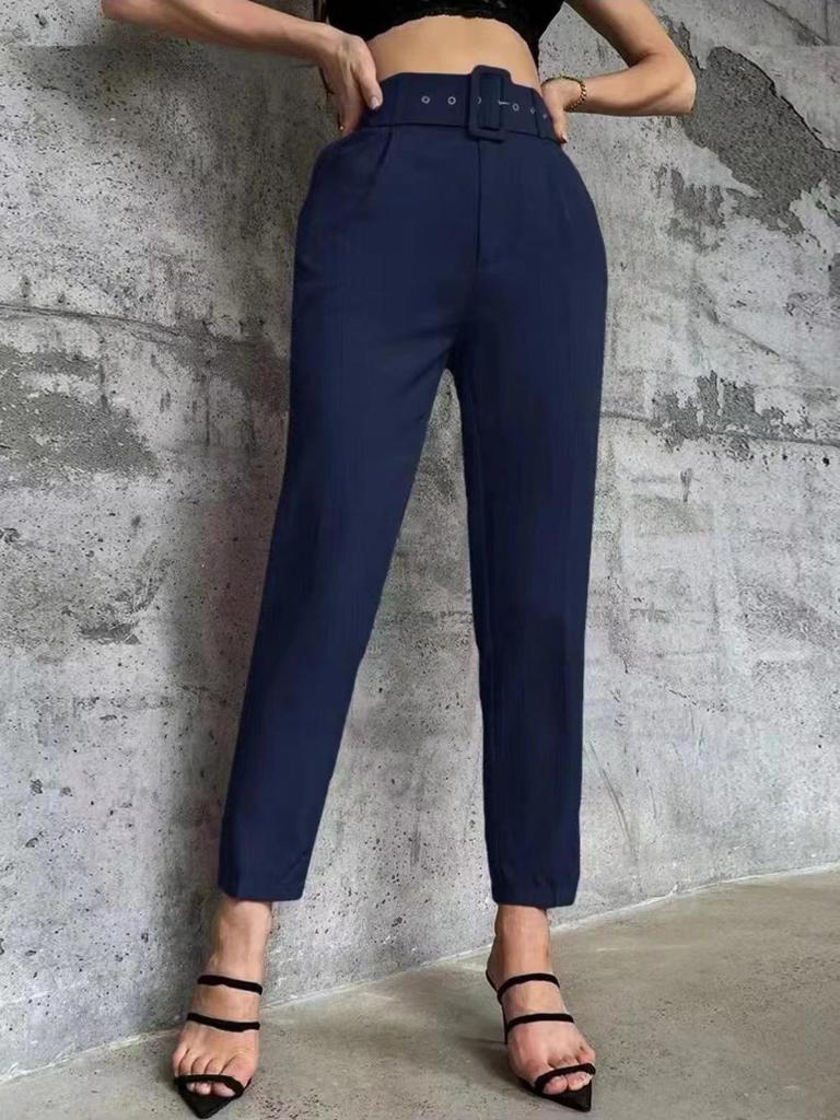 European & American Slim-Fit Straight-Leg Nine-Point Pants with Elastic Waistband