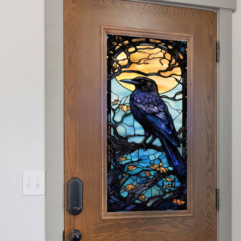 BL172 Halloween Crow PVC Static Cling Window Sticker - Adhesive-Free Home Decoration Film