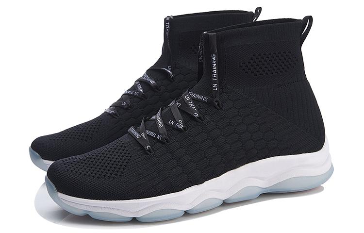 Li Ning Wujie Fabric Cushioning Slip Resistant High top Casual Shoes Women's Black White AFJN008-1