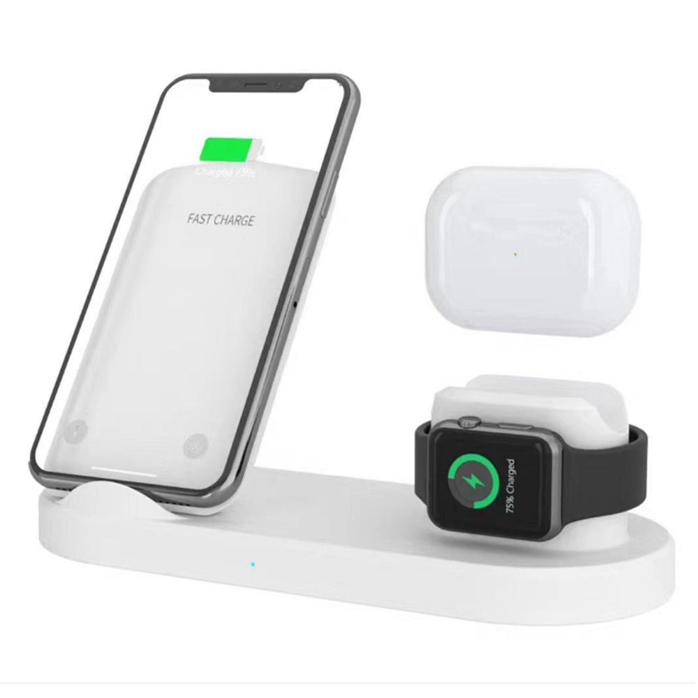 

Бездротовий зарядний пристрій 3-в-1 15 Вт із підставкою для Airpods, мобільного телефону та годинника White