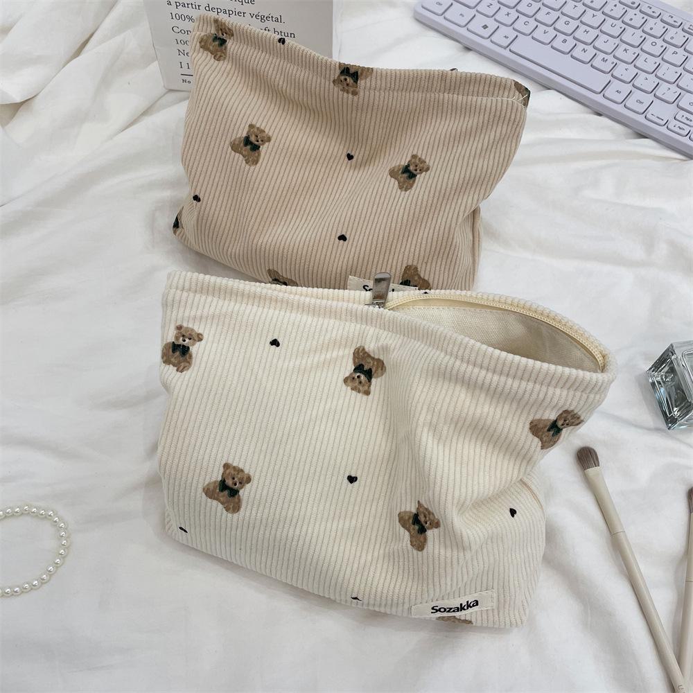 Autumn/Winter Cute Bear Corduroy Cosmetic & Handbag Storage