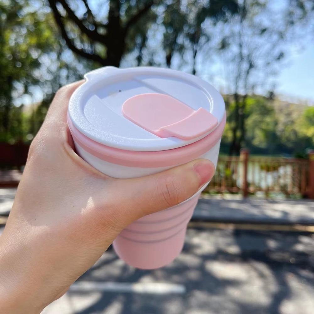 With Lid Collapsible Cups with Lid 375ml Portable Travel Tumbler Folding Coffee Cup Dining