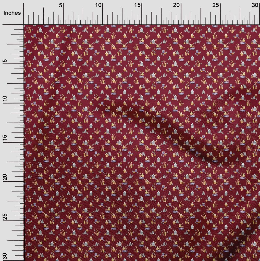 oneOone Cotton Flex Maroon Fabric Christmas Quilting Supplies Print Sewing Fabric By The Yard 40 Inch