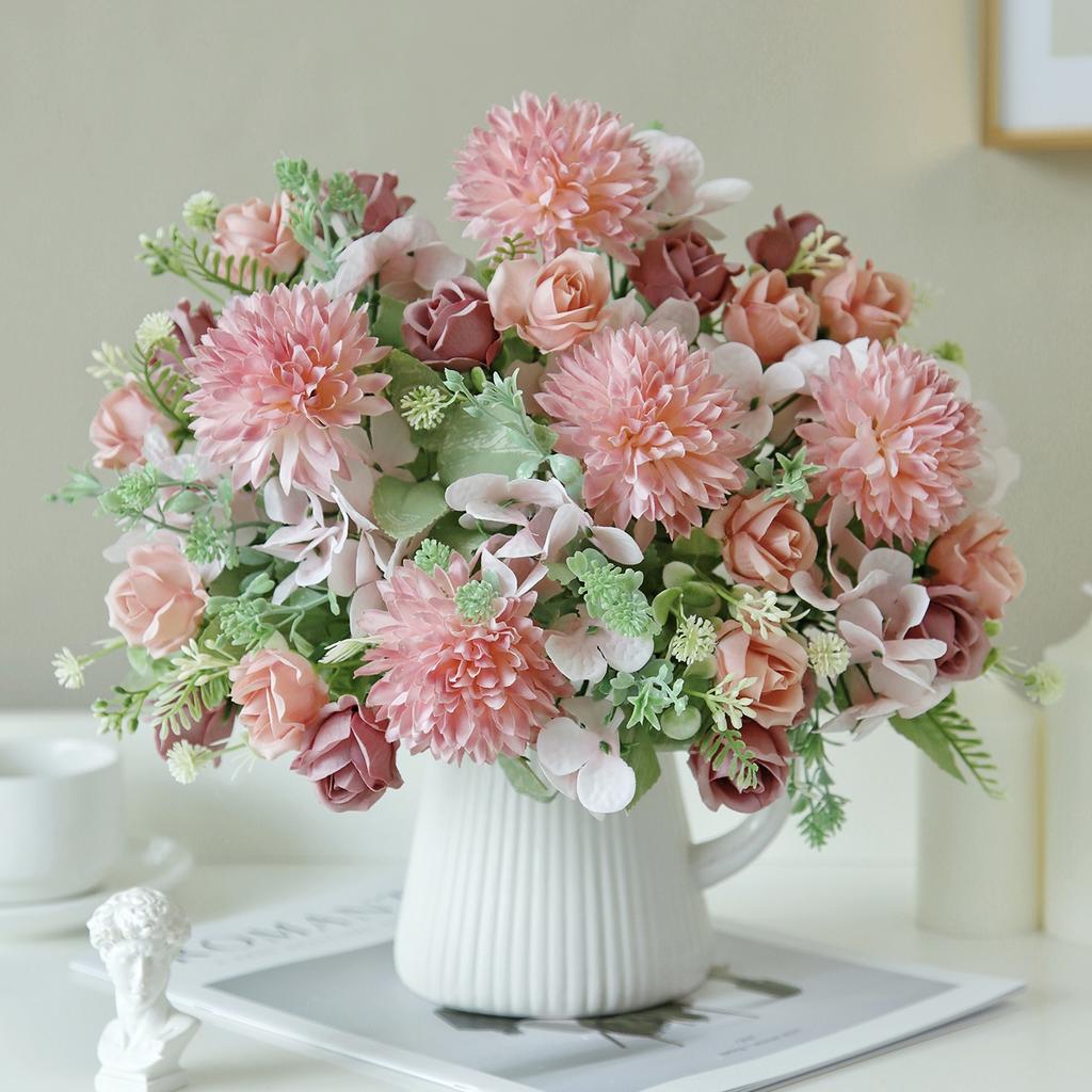 Künstliche Blumen Seidenrose Hausvase Tisch Bonsai Festival Party Garten Außen Hochzeit Brautstrauß DIY Geschenkbox Dekoration
