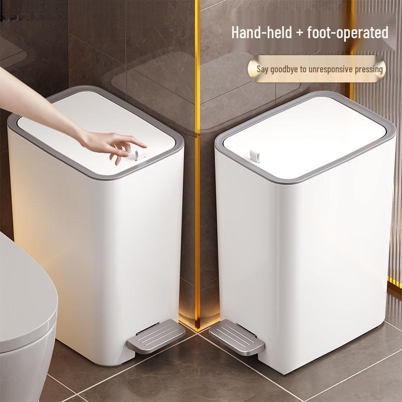 Large Foot-Pedal Bathroom Trash Can with Lid - Odor-Proof and Narrow Design for Home, Kitchen, Bedroom, or Living Room.