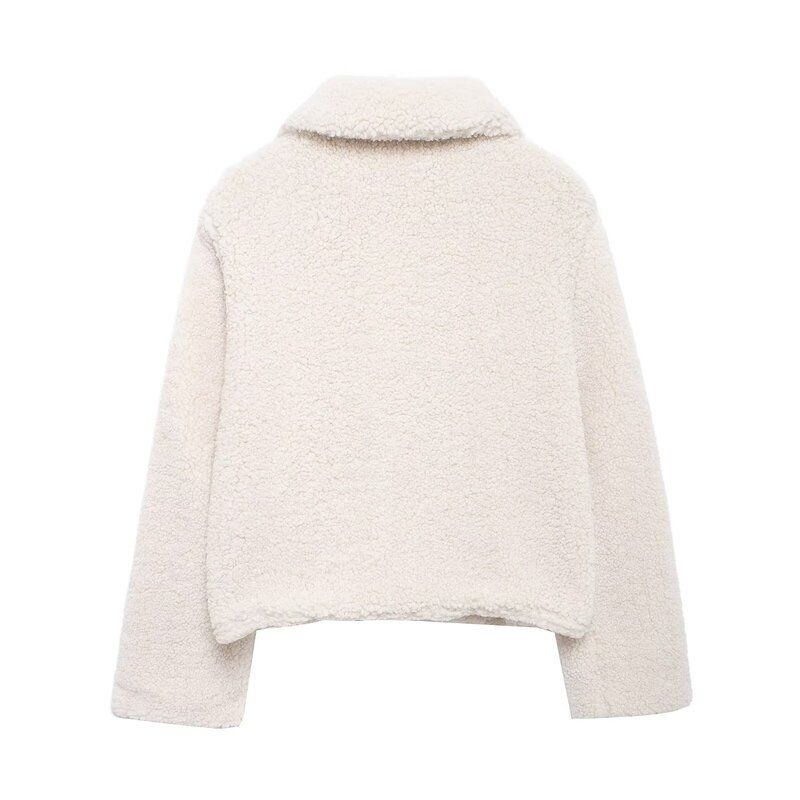 Fashion Style 2024 Fall and Winter New Women's Clothing Easiest for Match Fleece Lapel Long Sleeves Short Coat Outwear 8372250