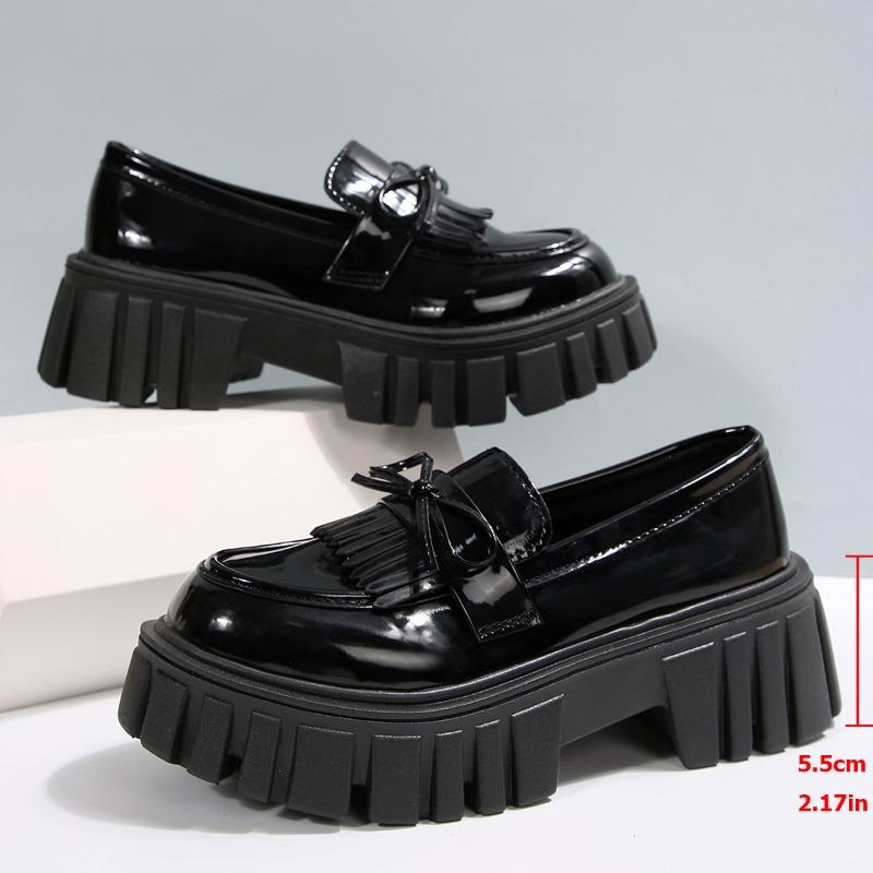 Fashion Women s Platform Thick Heel Loafers Plus Size Fashion Black Patent Leather Dress Shoes Woman Comfortable Slip on Outdoor Shoes 36 4788₽