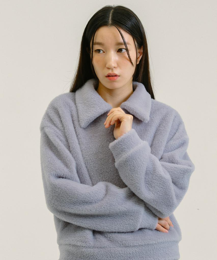 NEBELEVERYWEAR Fur Half Zip Up_Light Blue