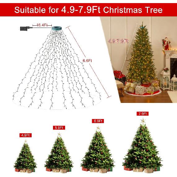 400 LEDs Christmas Tree Lights,LED Christmas Lights with 8 Light Modes,Timer& Memory Function,Remote Control,16 Strands 6.6FT String Light for
