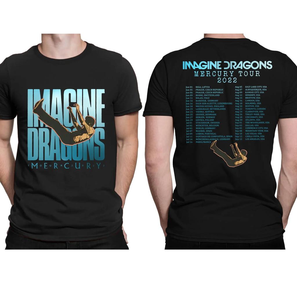 Camisetas Incríveis Masculinas Imagine Dragons Mercury Tour 2022 Camiseta Frente e Verso Casual Oversized Camisetas Masculinas Gráficas S-3XL
