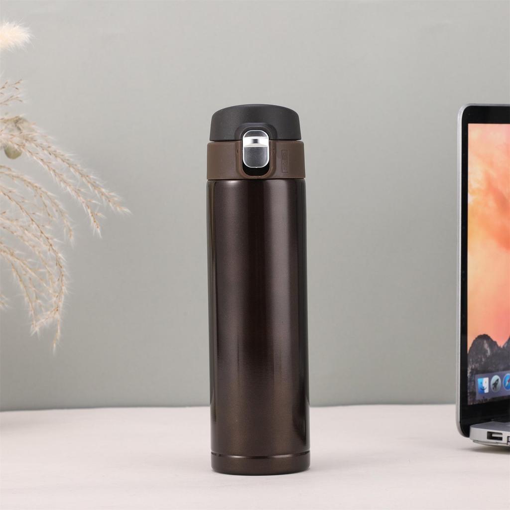 Stainless Steel Unisex Flip-Top Vacuum Thermos Cup - Fashionable & Portable for Outdoors and Business Meetings.