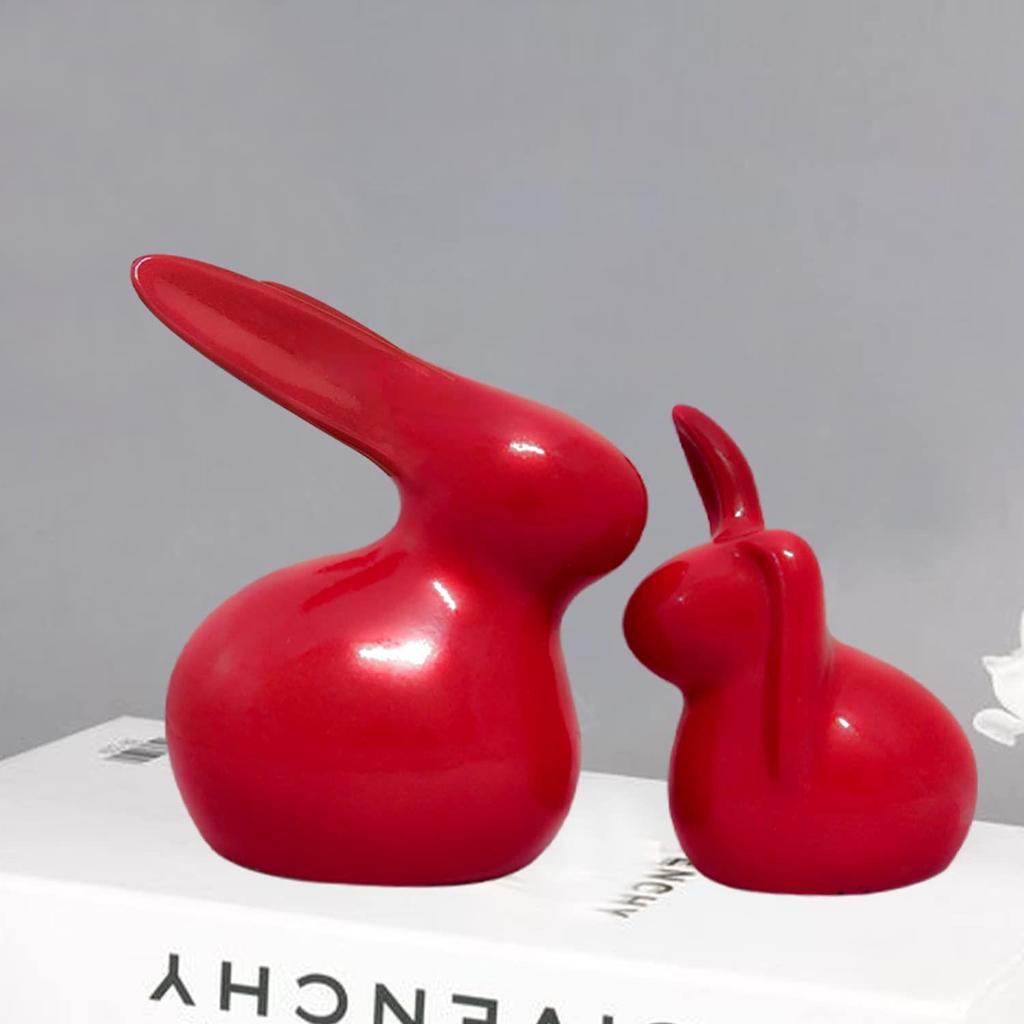 Home Décor Ceramic Rabbit Figurines (Set of 2, Red Color)