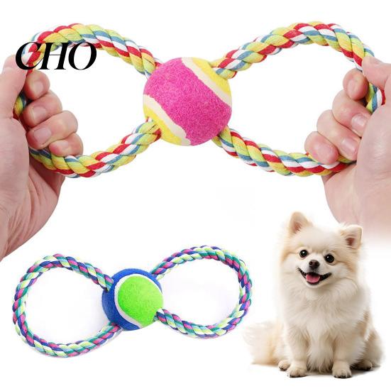 High-strength Dog Rope Toy Pet Toys Figure-8 Shape Interactive Chewing with Built-in Tennis Ball Durable Natural Anxiety Relief Cotton Tug of War for