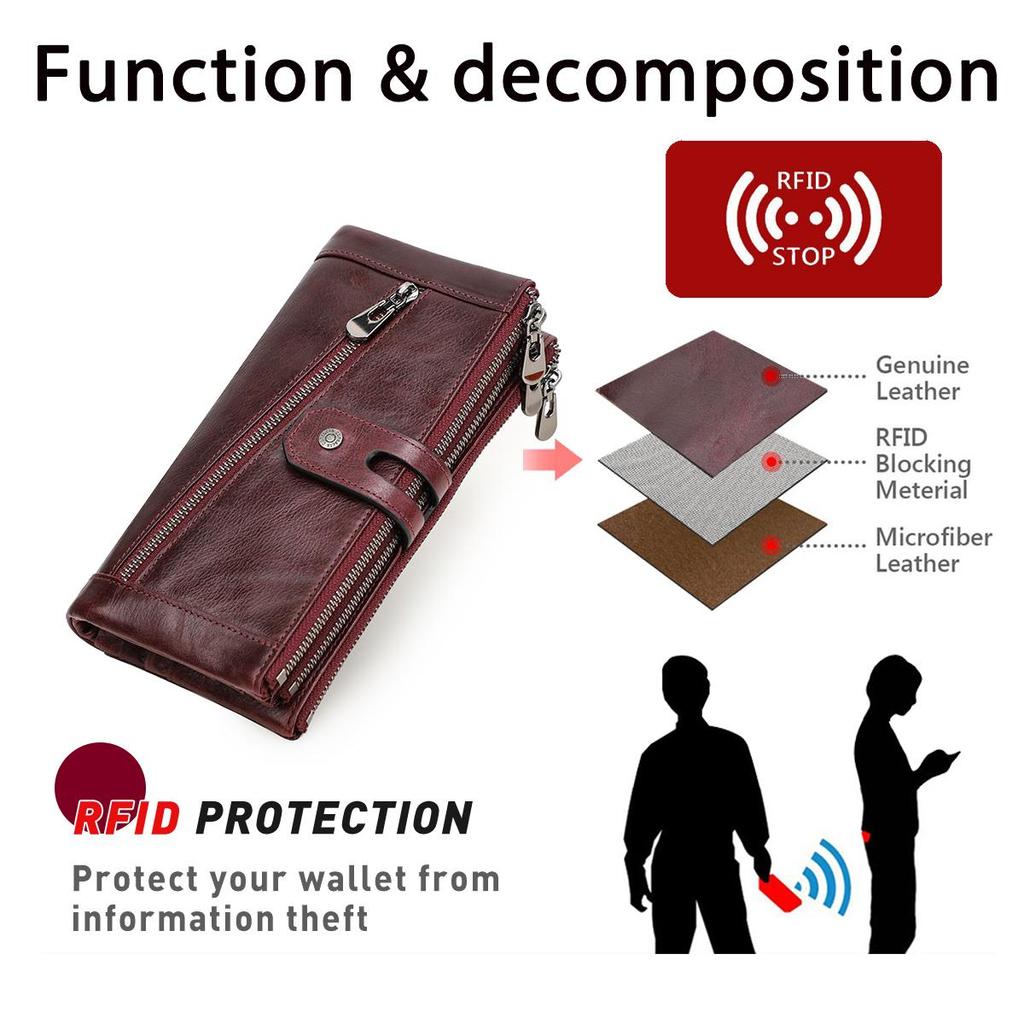 CONTACT'S Genuine Leather Wallet Long Clutch Bag For Women Zipper Phone Pocket Coin Purse Quality Card Holder