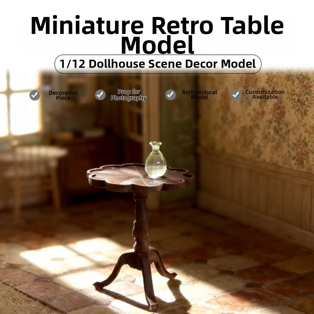 3Styles Dollhouse Wood Table Food Play Retro Round Table  Simulation Model Dolls Accessories