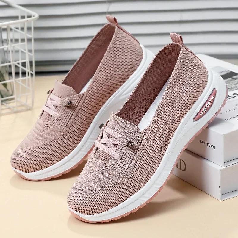 

Cheap Mom Summer Mesh Knitting Sneakers Women Breathable Shoes Non-slip Ladies Casual Nurse Office Shoes Ballet Flats 36 рожевий