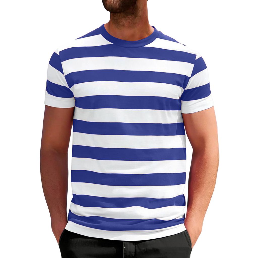 Men Crew Neck Short Sleeve Striped T Shirt Casual Fit Soft Fabric Lightweight Breathable Classic Style Top