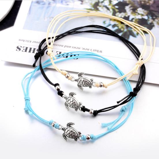 3Pcs Bohemia Women Weaved Rope Sea Turtle Stone Anklet Bracelet Foot Jewelry
