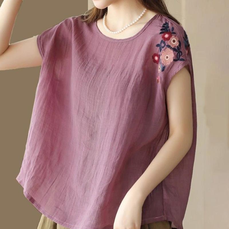 Tops Women Cotton Summer Large Size T-shirt Loose Printed Casual Linen Sleeveless Top Pullover T-shirt Top