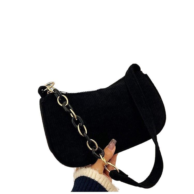 Korean Style Corduroy Shoulder Bag - Solid Color, Casual, Versatile Design for Women