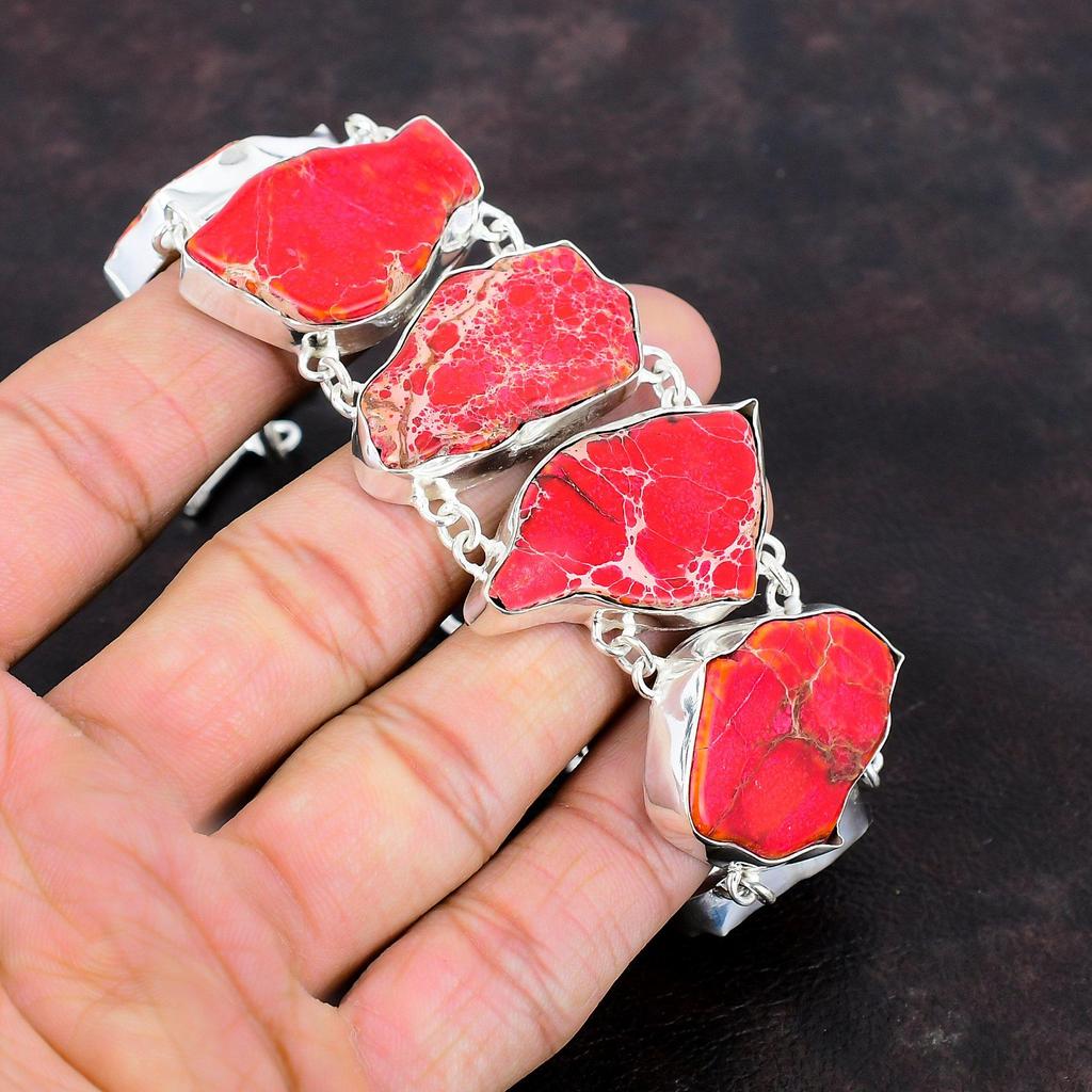 Red Sea Sediment Jasper Bracelet Handmade Gemstone Bracelet 925 Sterling Silver Bracelet Adjustable Chain Bracelet Boho Jewelry Gift For Him