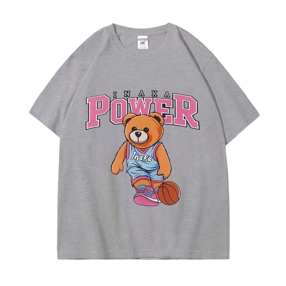 Lustiges Basketballbär Inaka Power Print T-Shirt Unisex Damen Mode Übungsstil T-Shirts Sommer Casual 100 % Baumwolle Loses T-Shirt