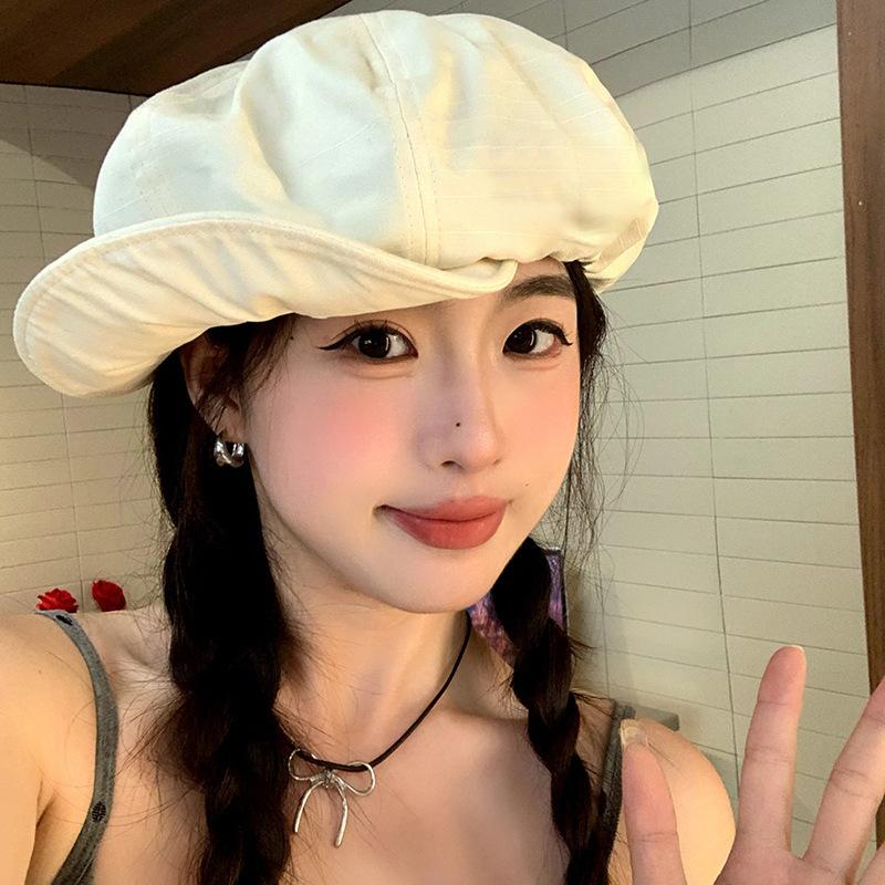 Designer octagonal cloud hat female spring and autumn season Bere painter hat showing face small cotton and linen newsboy hat