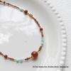 Chinese Ethnic Nanhong Agate & Turquoise Beaded Necklace with Natural Transfer Bead Clavicle Chain for Women