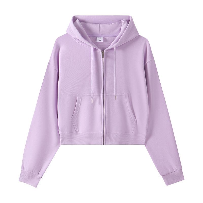 Spring and Autumn New Women's Zipper Top Big Terry Solid Color Cardigan Sweatshirt