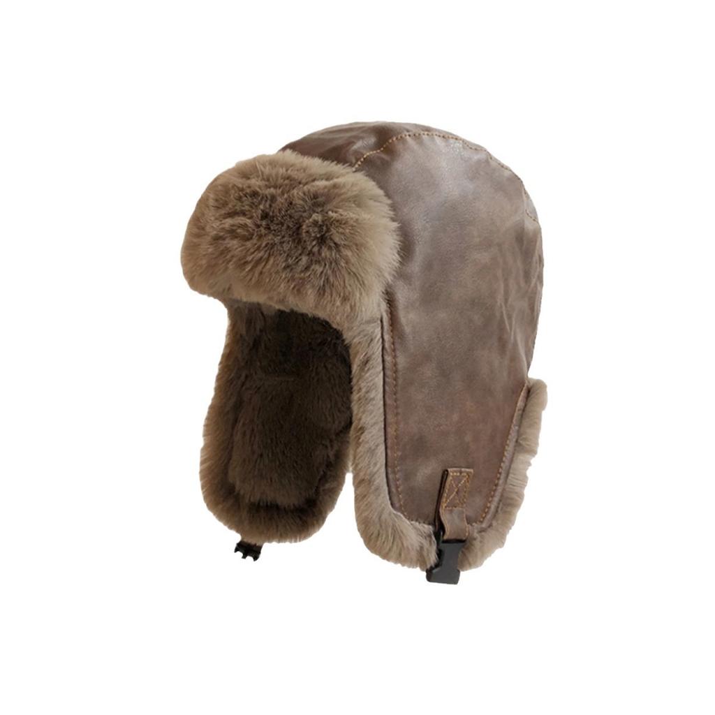 Autumn and winter hats women's leather plush winter warm outdoor cold thickened ear hats men