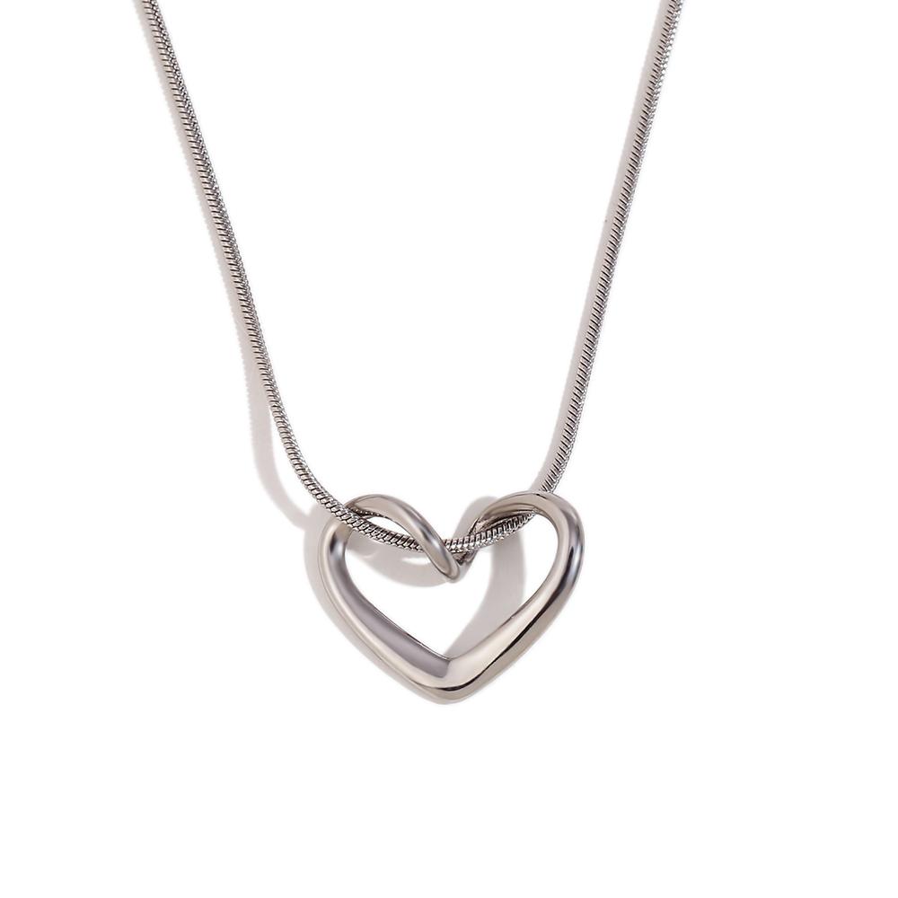 

MamacitaSlay 18K Gold Plated Stainless Steel Heart Necklace Party Waterproof Jewelry Women s Simple Elegant Collarbone Chain 40cm серебряный