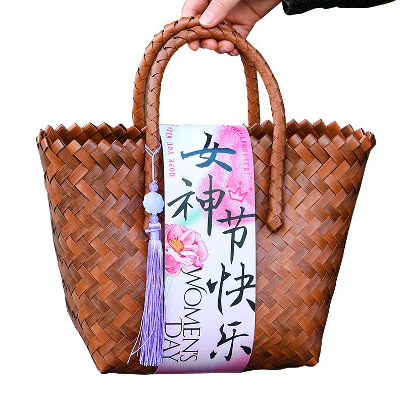38th Festival Goddess Gift Set: High-End Bamboo Basket Souvenir for Employees