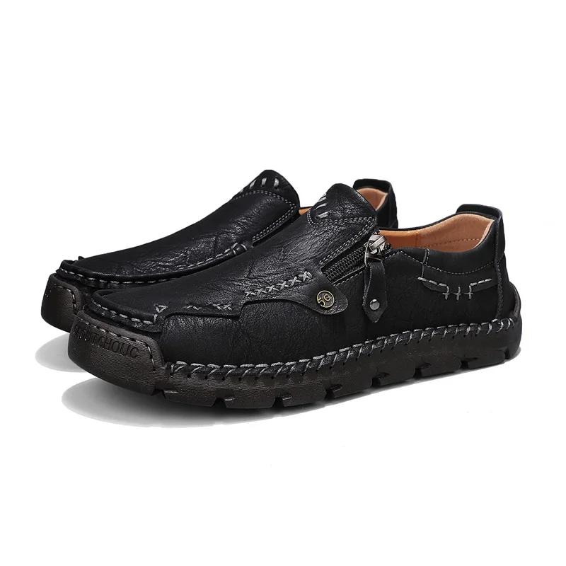Fashion Men Shoes Hiking Treking Footwear Male Hand-stitching Breathable Leather Loafers Comfty Casual Slip-ons Loafer Man Walking Shoes