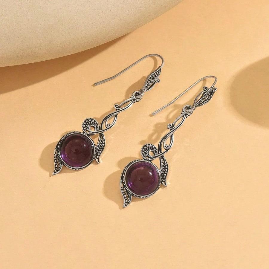 Vintage Fashion Elegant Creative Purple Imitation Crystal Pendant Earrings Long Style Women's Fashion Party Jewelry