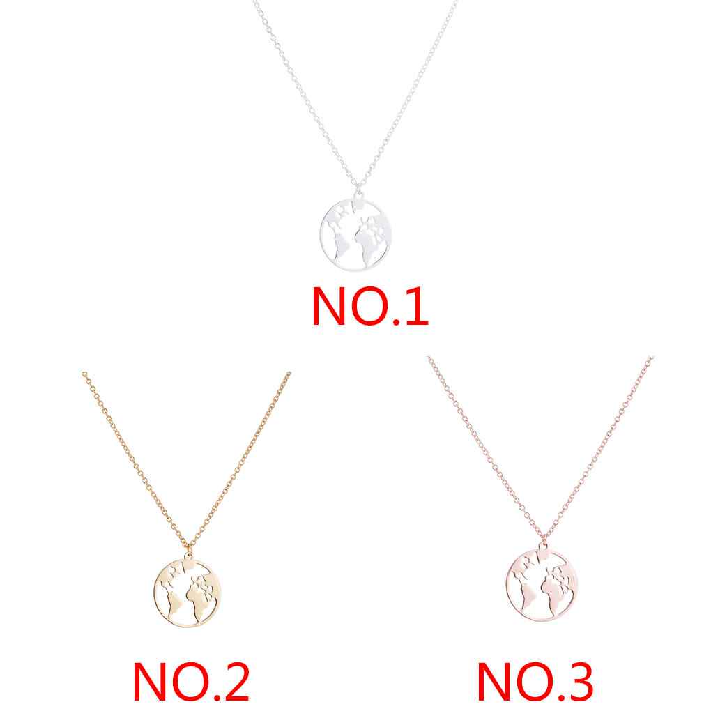 Women Hollow Map Pattern Necklace Lady Girl Round Neck Pendant Plating Copper Jewelry
