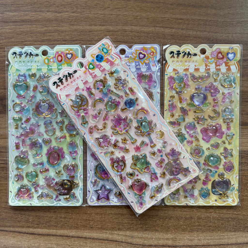 4Sheets Kawaii Magic Wand 3D Gem Stickers Twinkle Jewel Epoxy Stickers For Scrapbooking Journal Diy Decor Sticker Story Store