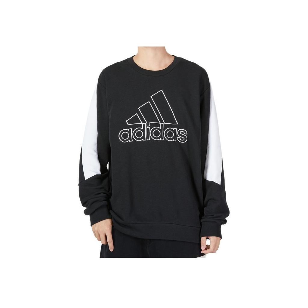 Adidas Striped Print Large Logo Crew Neck Sweatshirt Men Tops Black HK4539