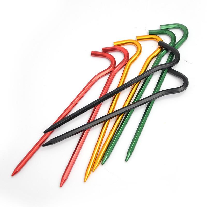 Aluminum Alloy Camping Tent Stakes with Hammer & Windproof Rope Set