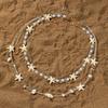 Women's Double-Layer Starfish Necklace with Pearl Beaded Choker, Niche Design Clavicle Chain for Seaside Vacation Style