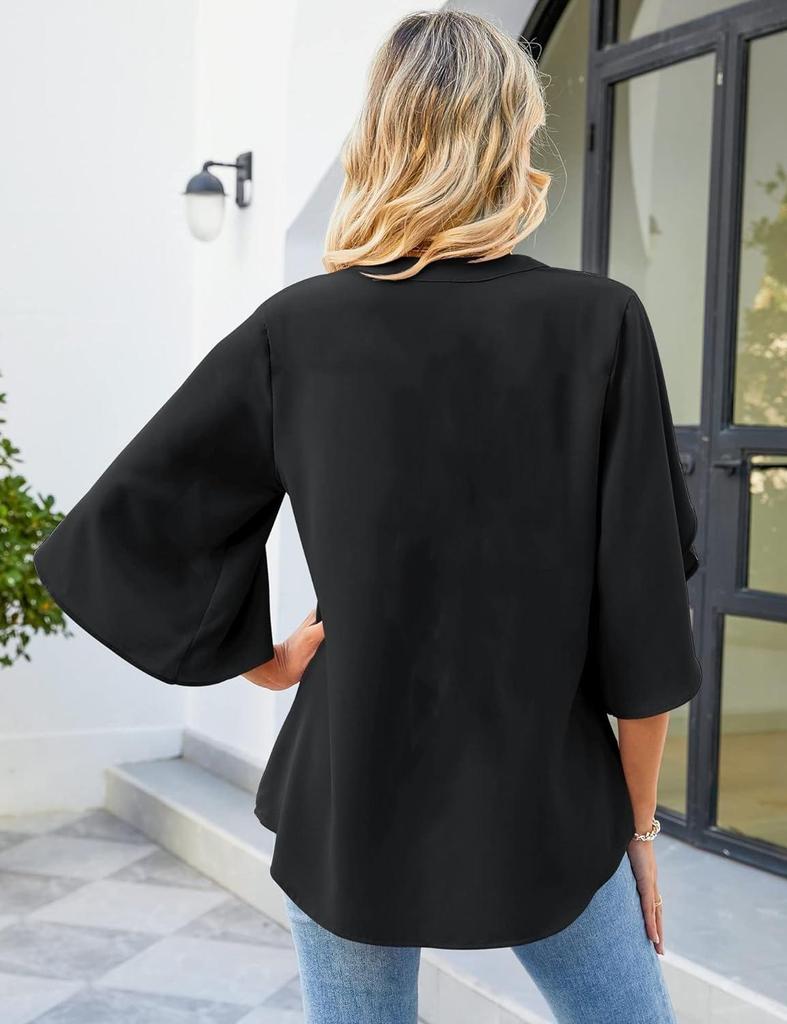 Autumn/Winter 2025 European & American Ruffle Edge Petal Sleeve Loose V-Neck Chiffon Top
