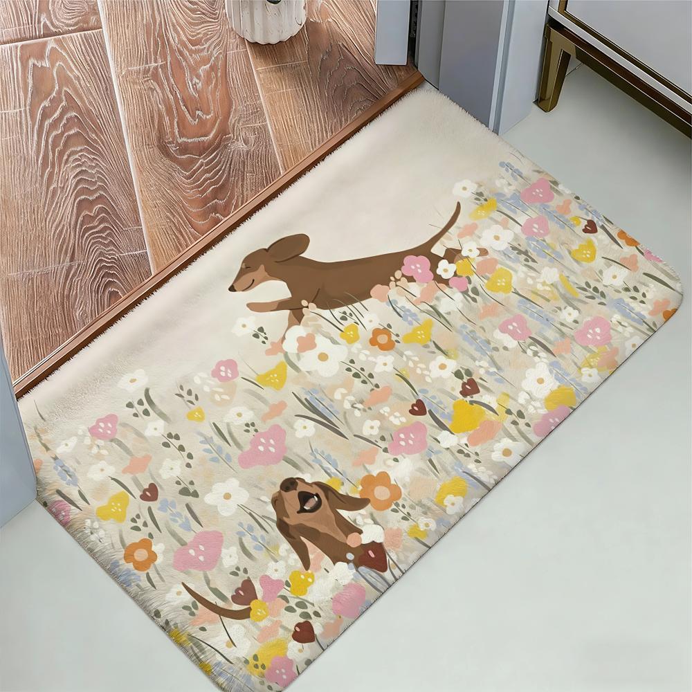 Dachshund puppy Floor Mat Cozy Flannel Soft Thick Non-Slip Mat for Living Room Bedroom Kitchen Decor Rugs