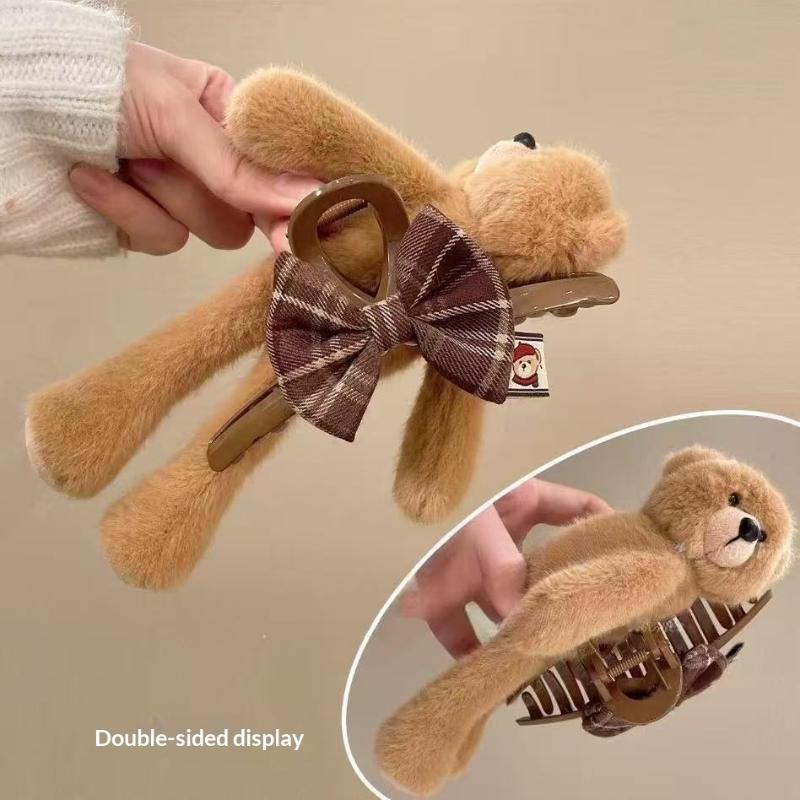 Cute Bear Plush Hair Clip Cartoon Headband Fashionable Elegant Versatile Hair Accessory Sweet Sle Universal Fit Hair Accessories