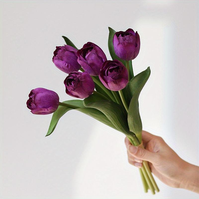 6pcs Hand Feel Moisturizing Tulip Simulation Flowers, Wedding Hand-held Flowers, Home Decoration Fake Flowers