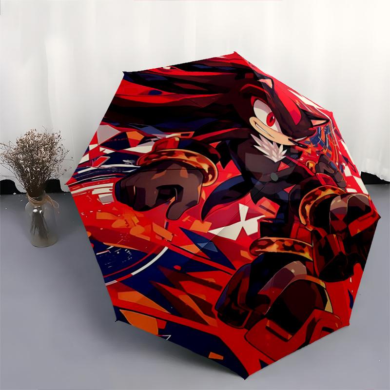 1pc Shadow the Hedgehog Automatic Open/CloseUmbrella-CuteUmbrella with Cute Design, Portable 3-Fold Compact Umbrella for Men & Women, Valentine's Day