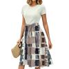 Mote Dame Casual Belte Kortermet Rund Hals Geometrisk Trykk Spleiset Elegant Temperament Kjoler