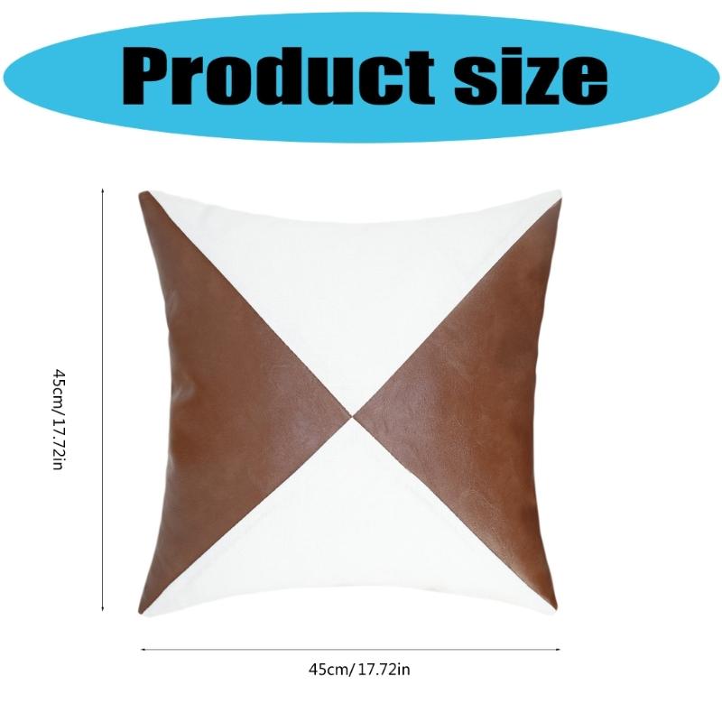 Faux Leather Pillow Case Waist Cushions Cover for Living Room Sofa Splicing Linen Throw Pillowcase Home Decoration