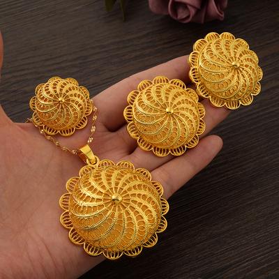 Moda Colore Oro Etiopia Eritrea Set Grande Ben Fatto Zircone Bracciale Collana Orecchini Anello Donna Habesha Matrimonio Festa Regalo