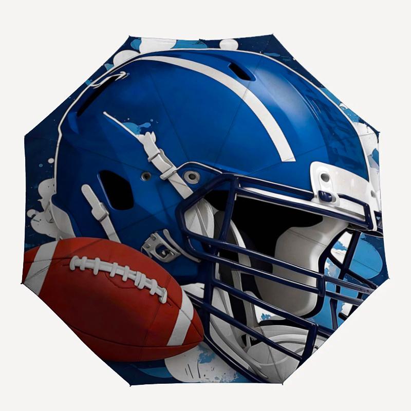 1pc Blue Football Helmet Pattern Practical Umbrella, Fashionable, Personalized, High-Value Folding Umbrella, a Must-Have for Summer, 8-Rib Durable Iro