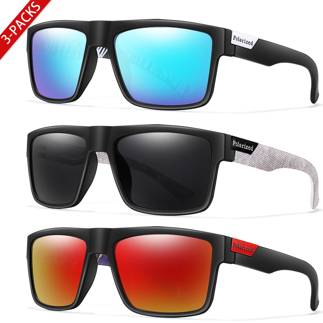3 Pairs Polarized Sunglasses Classic Square Shades UV Protection for Men And Women Ideal for Fishing Cycling And Driving
